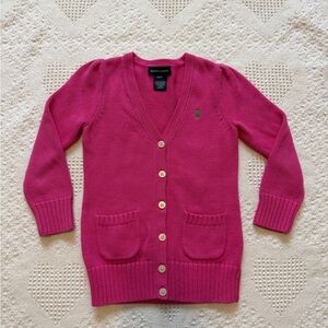 Ralph Lauren Bright Pink V-Neck Button Cardigan